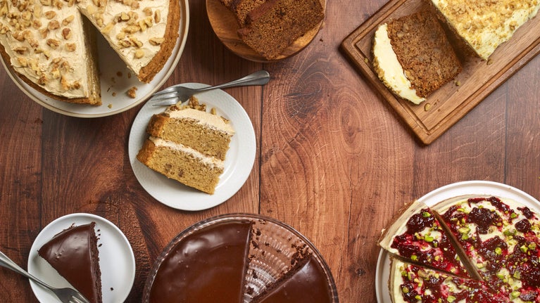 A selection of cakes and savouries from above